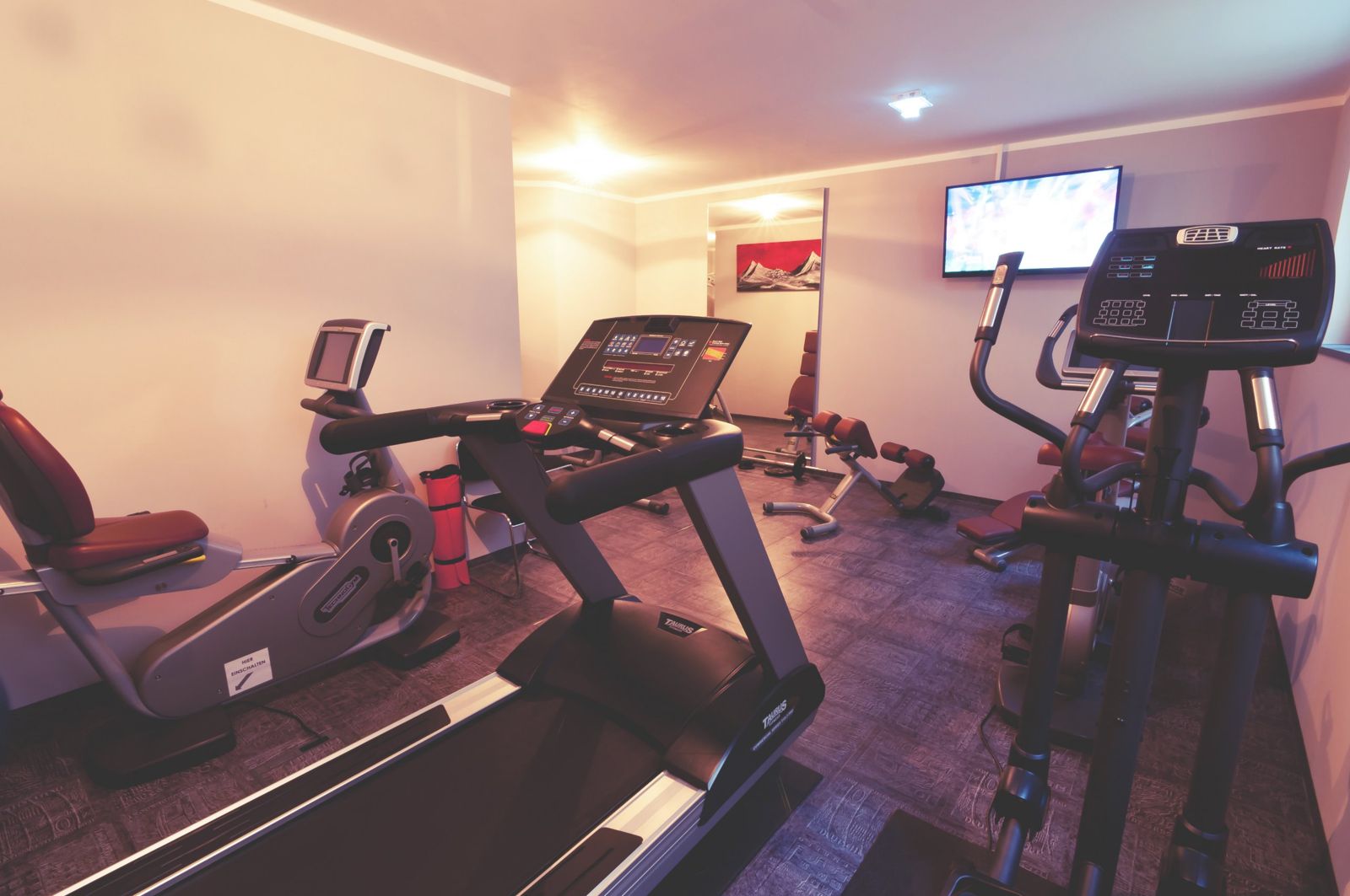 Fitnessraum mit Laufband und Ergometer